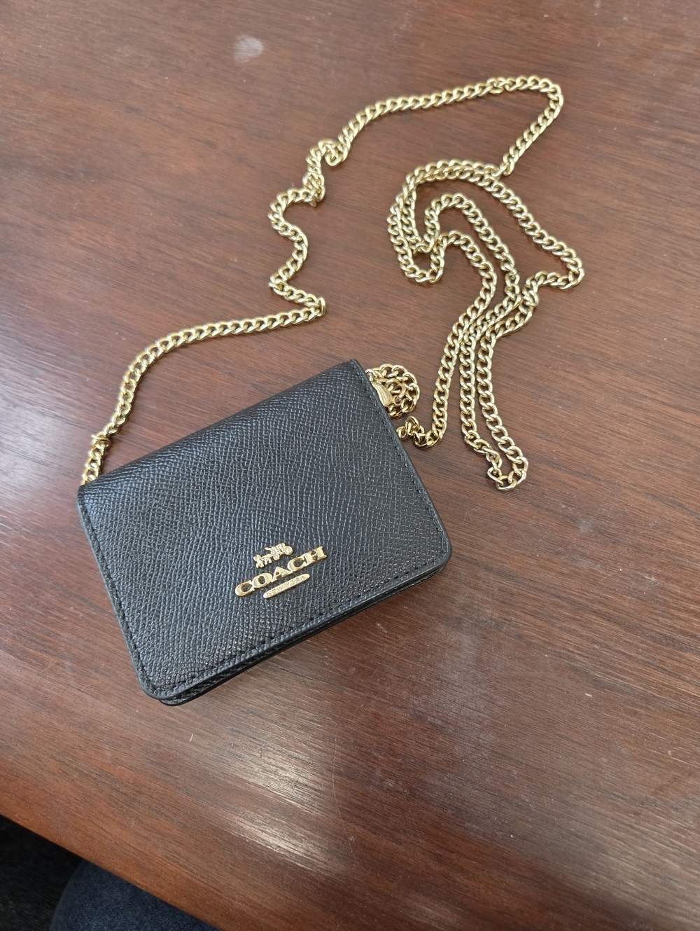 Coach Black Crossbody Mini Wallet with Gold Chain